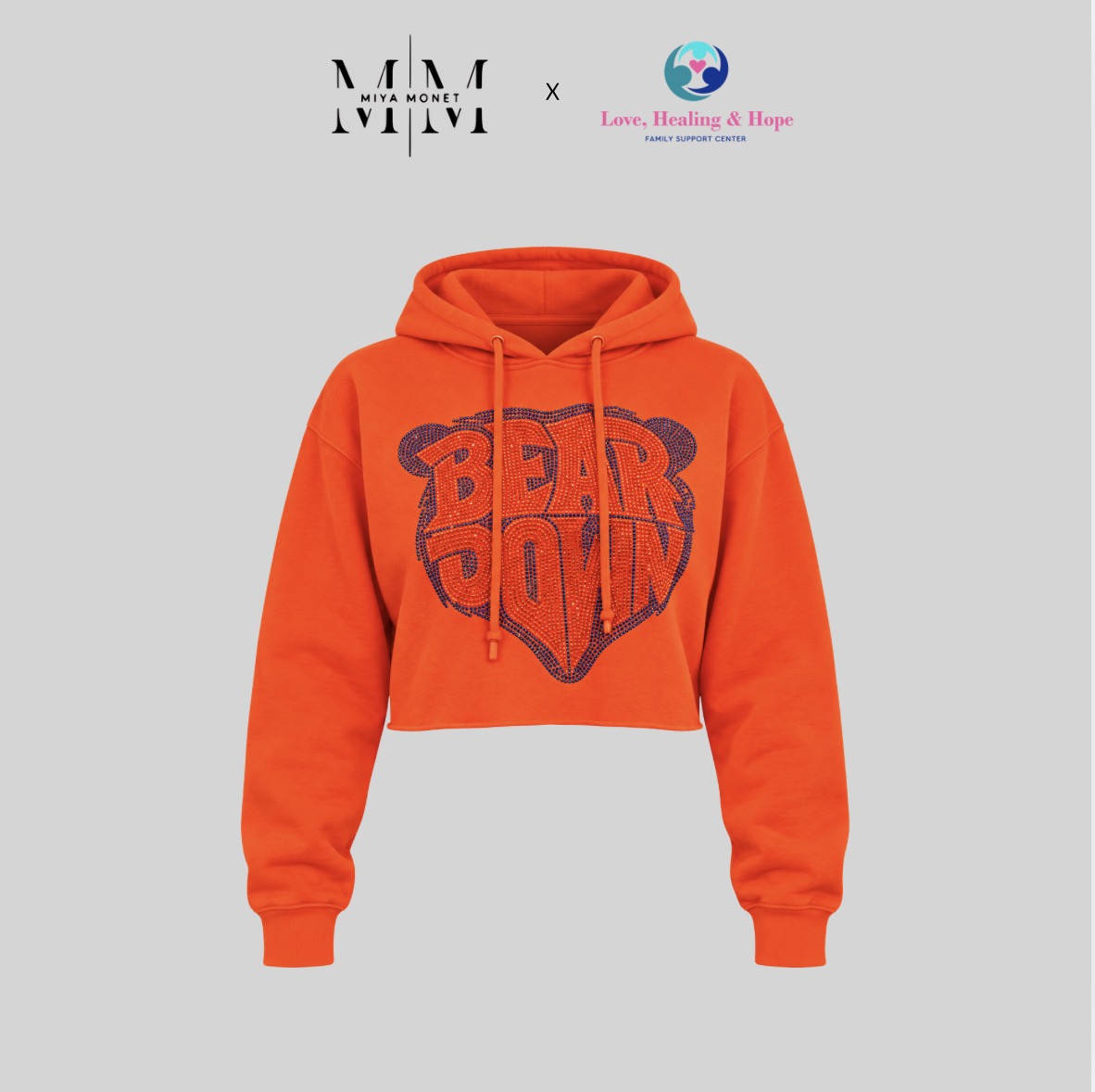 Bear down crop rhinestone hoodie