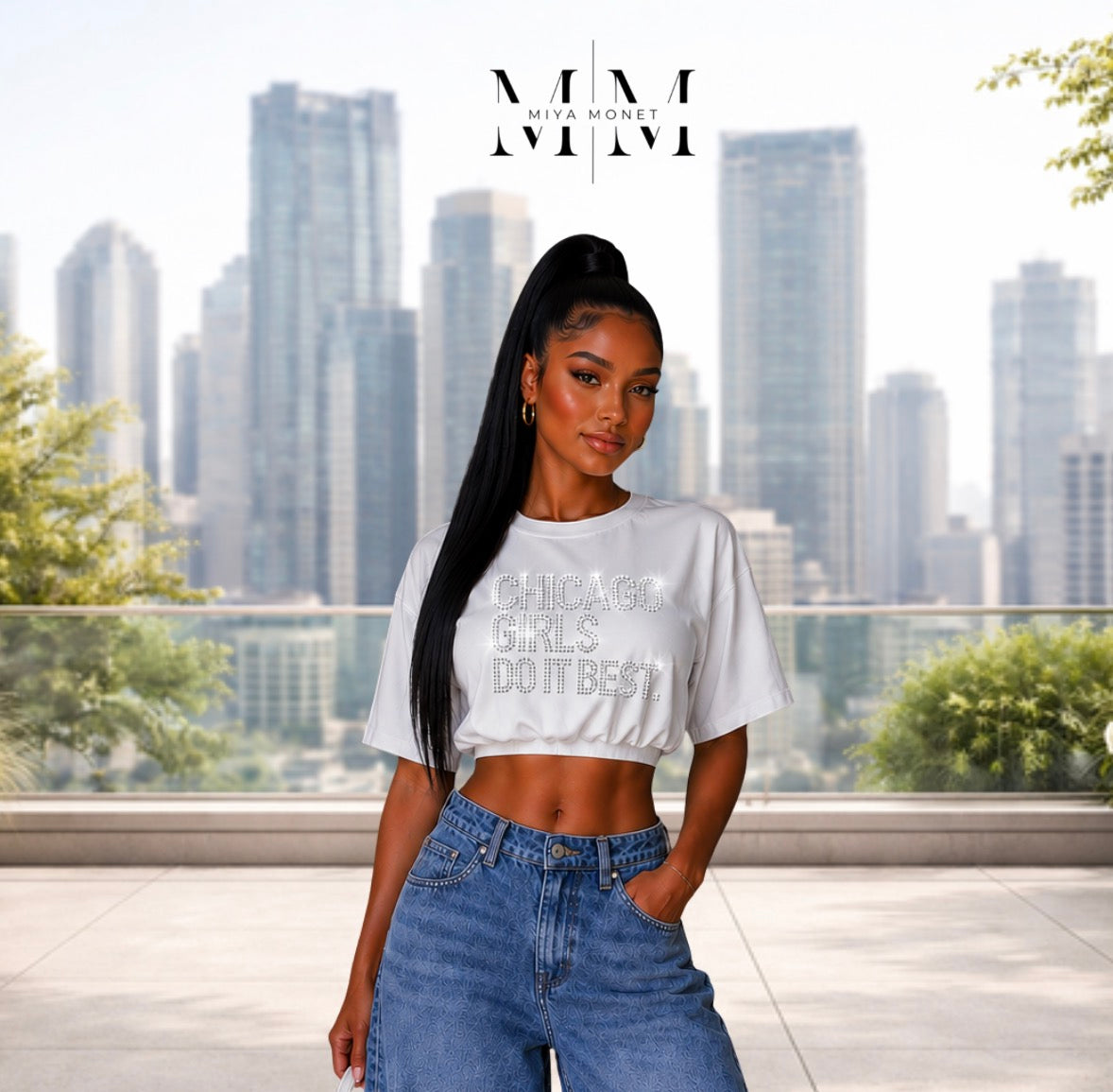 Chi girls rhinestone crop top