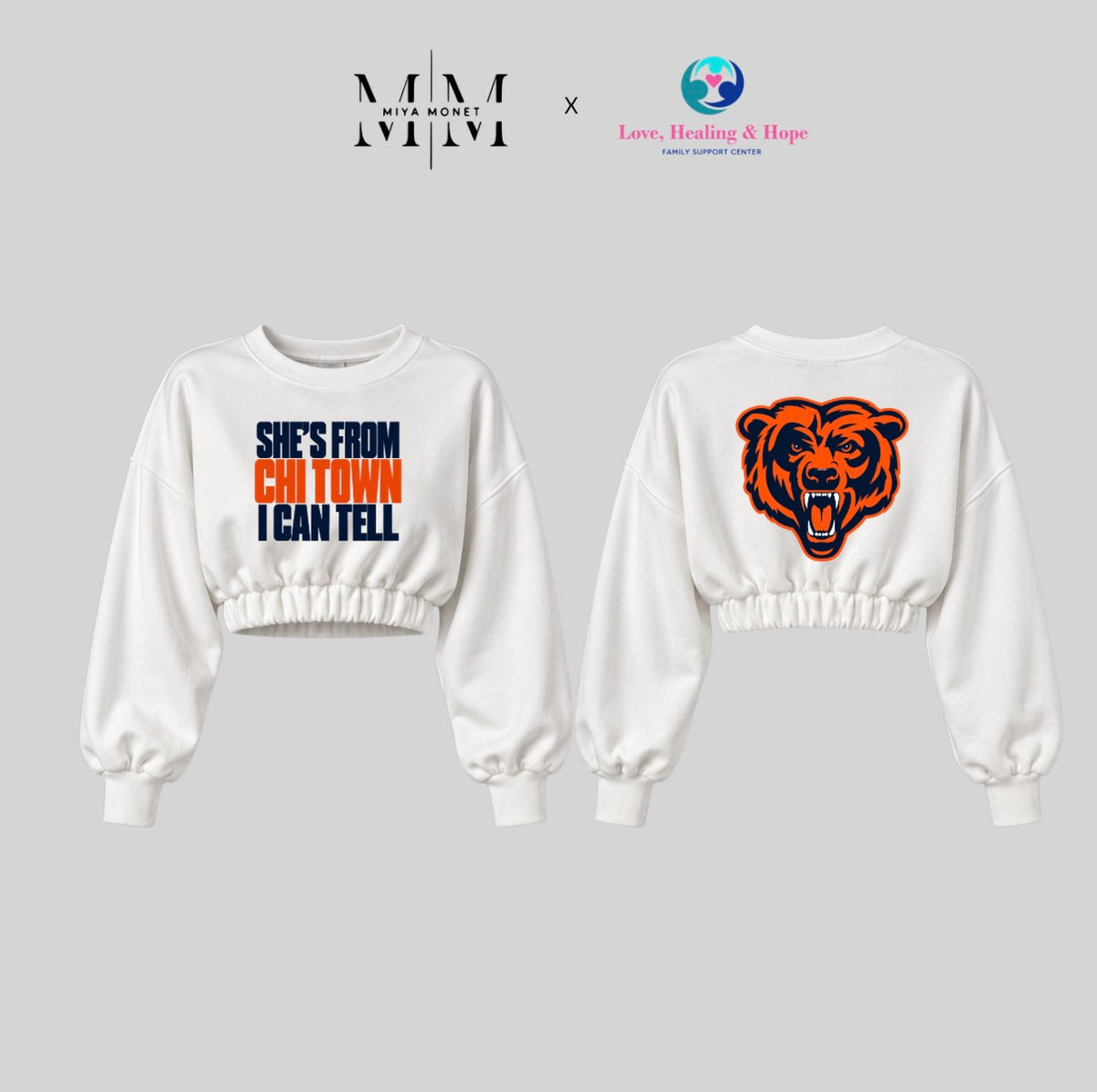 She’s from Chi Town double sided crop ( white)