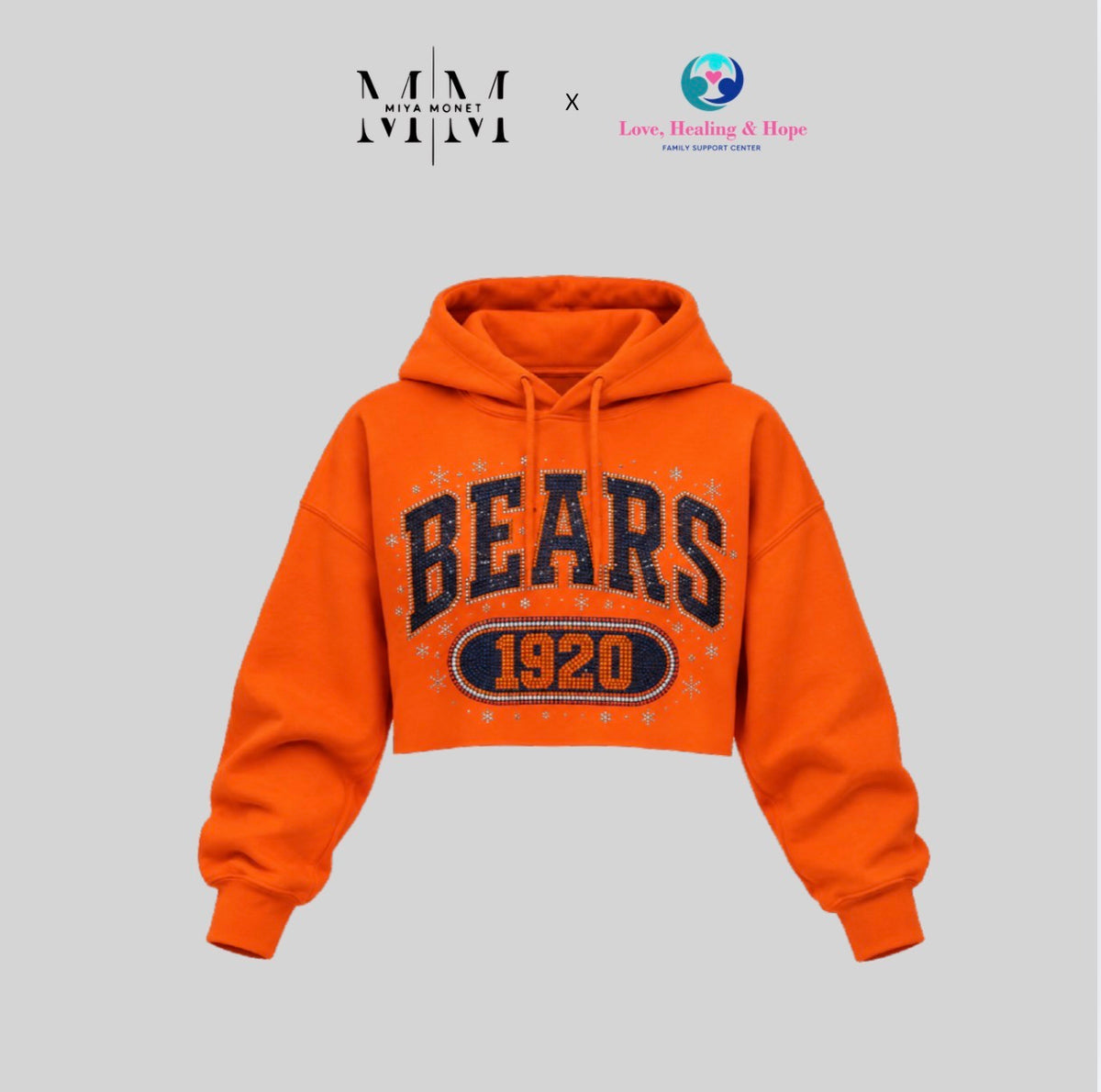 Bears 1920 rhinestone hoodie crop (orange )