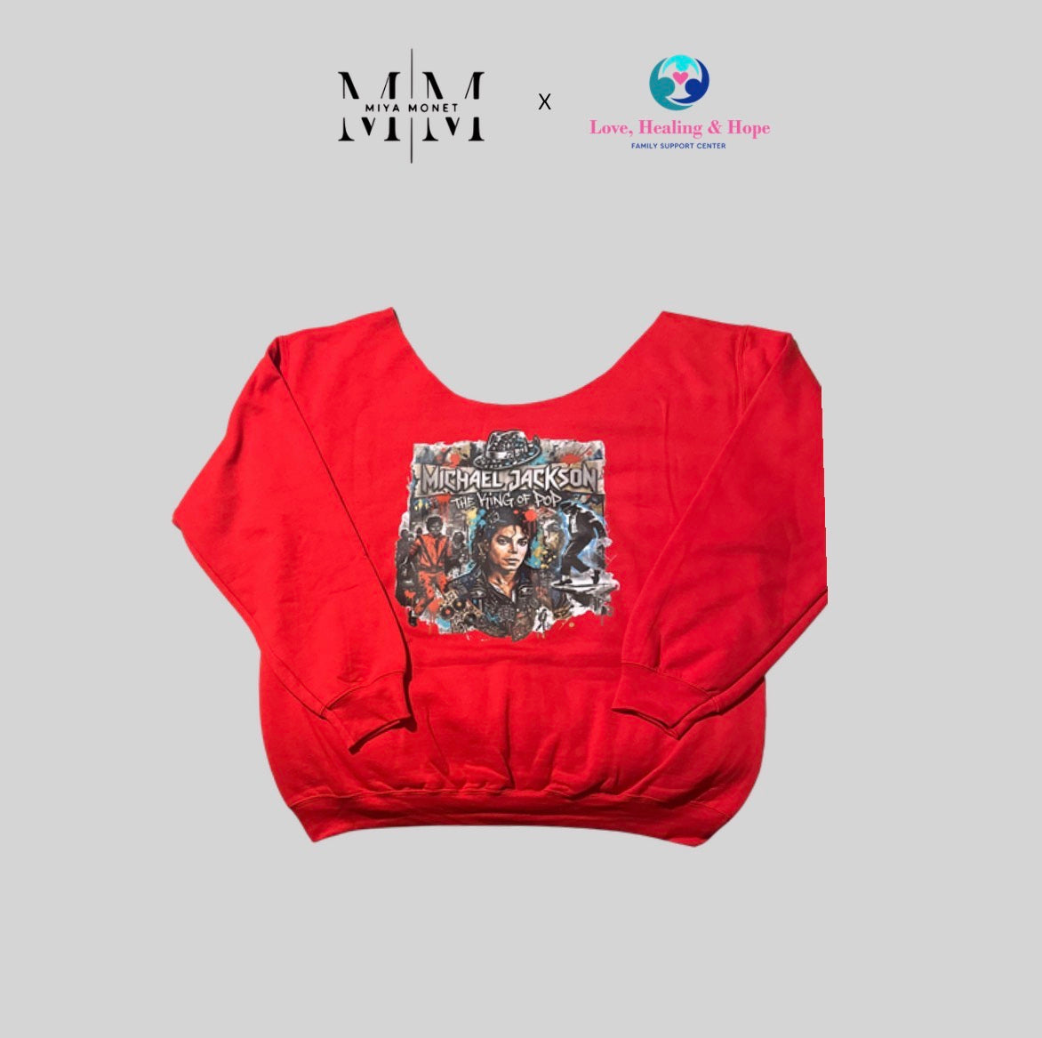 MJ collage cut off the shoulder sweater ( Red)