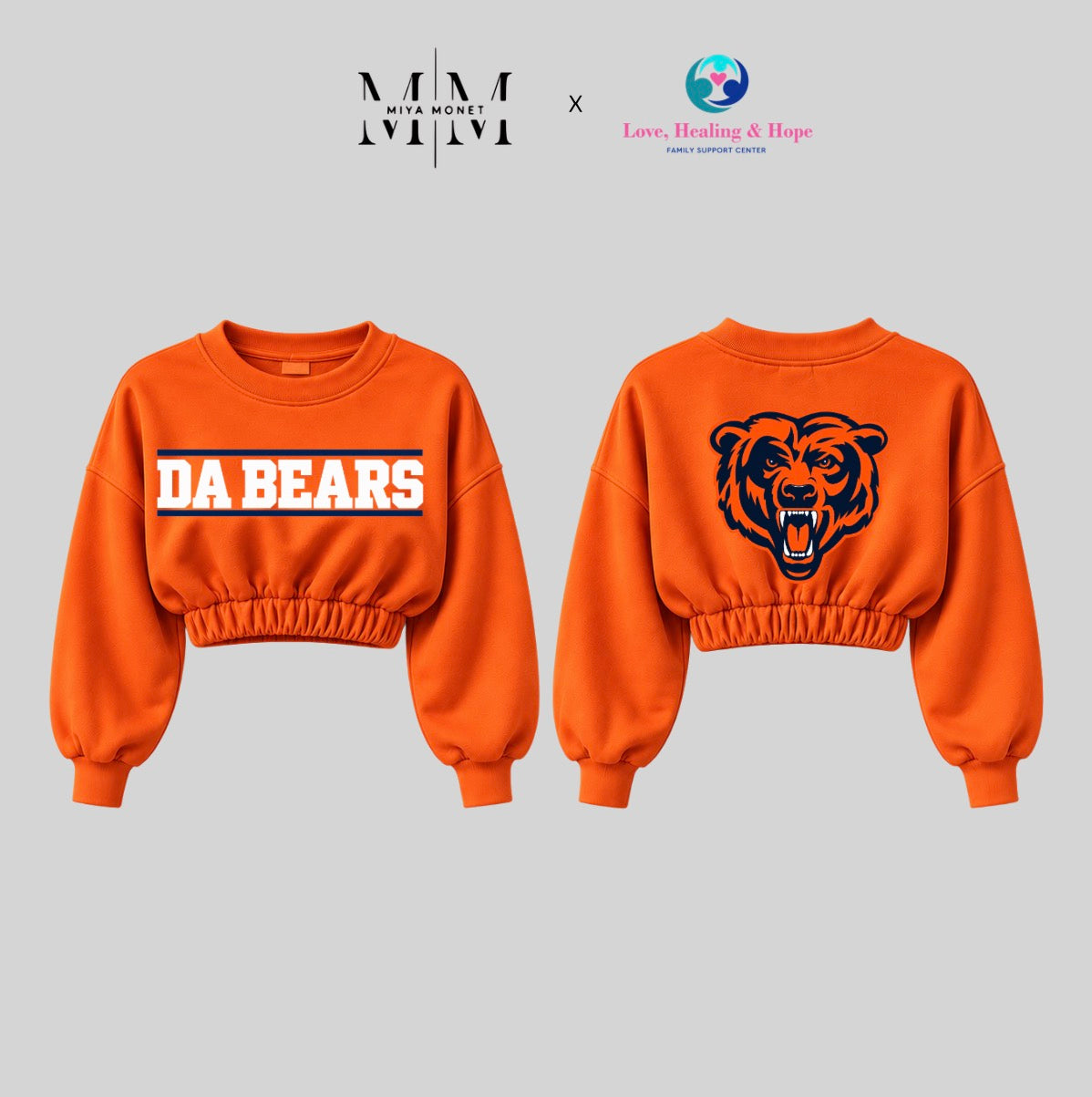 Da bears double sided Crop (orange )