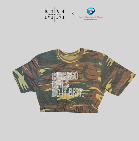 Army rhinestone Chi girls crop OG silver