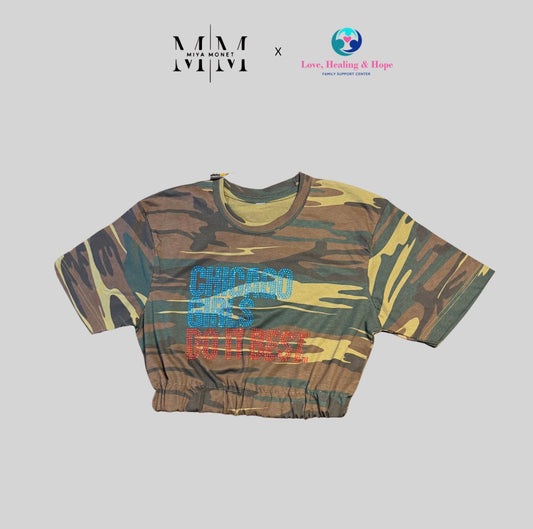 Army rhinestone Chi girls crop OG