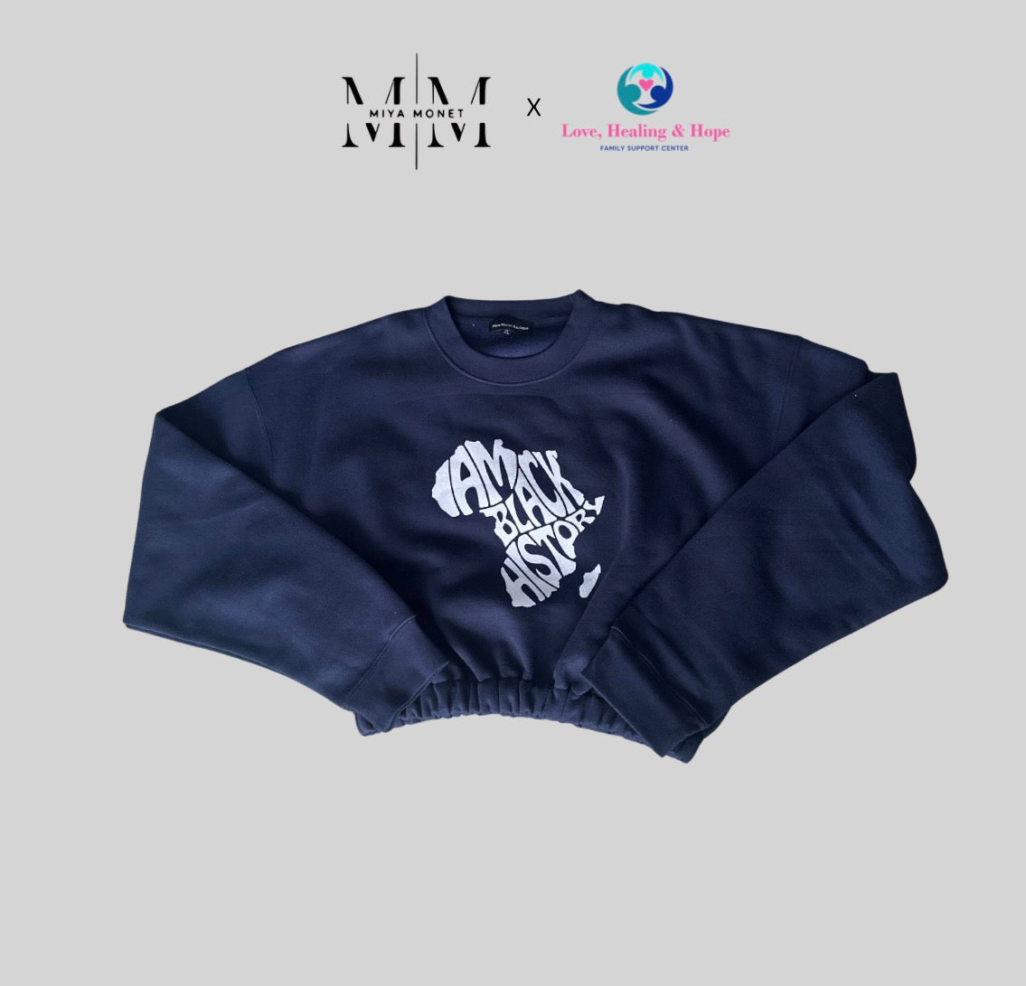 I am BLK history cropped sweater