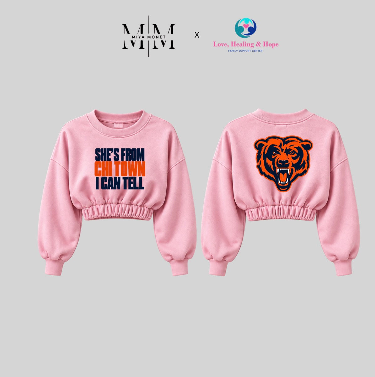 She’s from Chi Town double sided crop ( Think Pink )